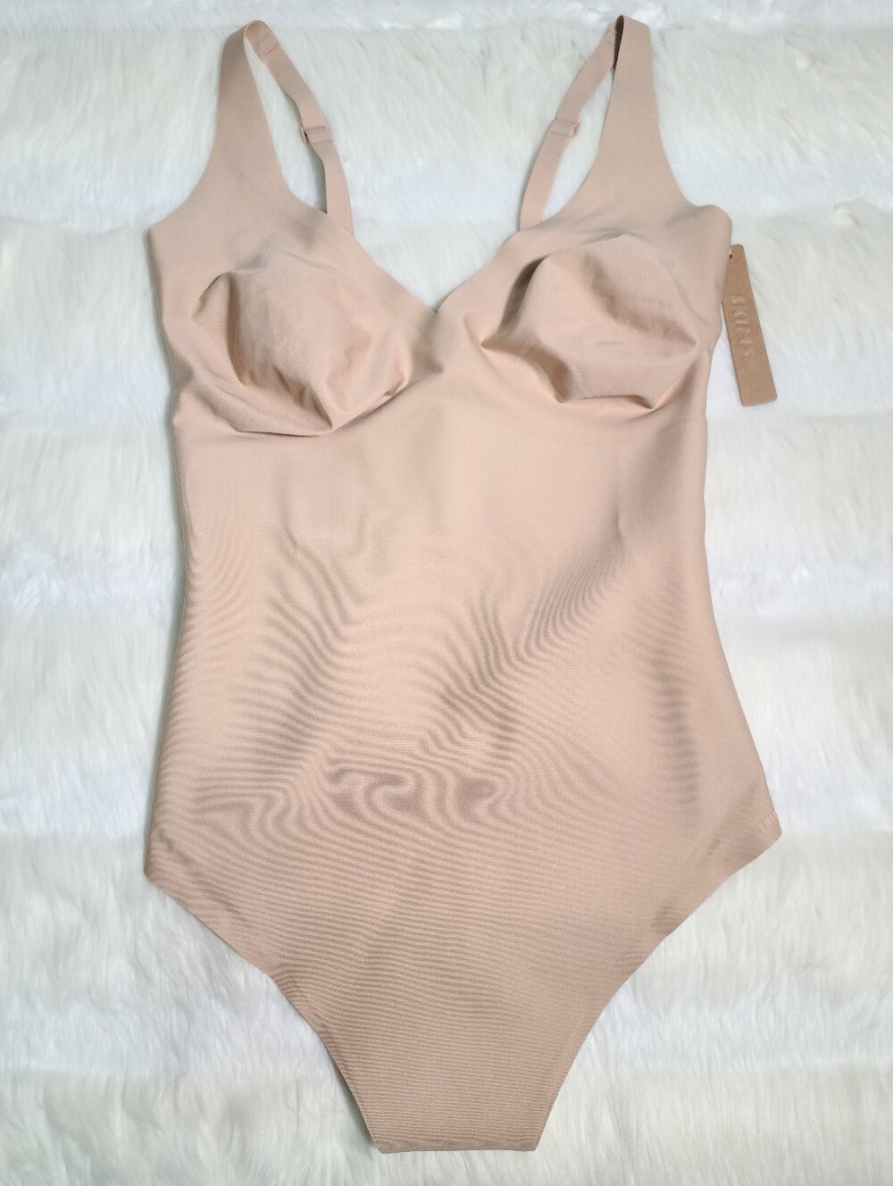SKIMS Body Core Sculpt Plunge Thong Bodysuit Cream Clay Women 2X NEW